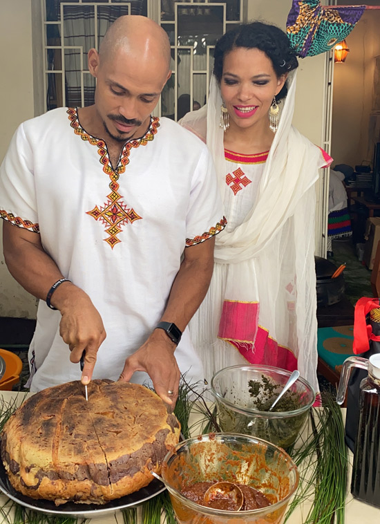 Richard and Amanda Coleman preparing traditional Ethiopian food